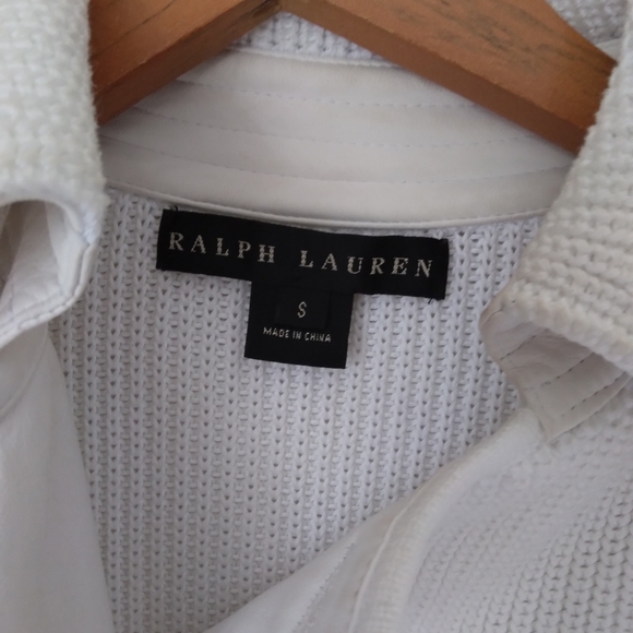 Ralph Lauren Black Label Leather Trimmed Knit Cardigan Size S - Picture 2 of 14